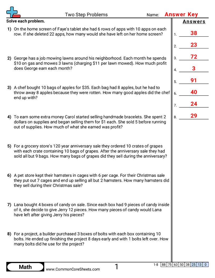 Multistep Worksheets - two-step-problems-multiply-then-subtract worksheet