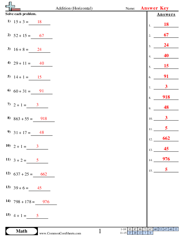  - addition-horizontal worksheet