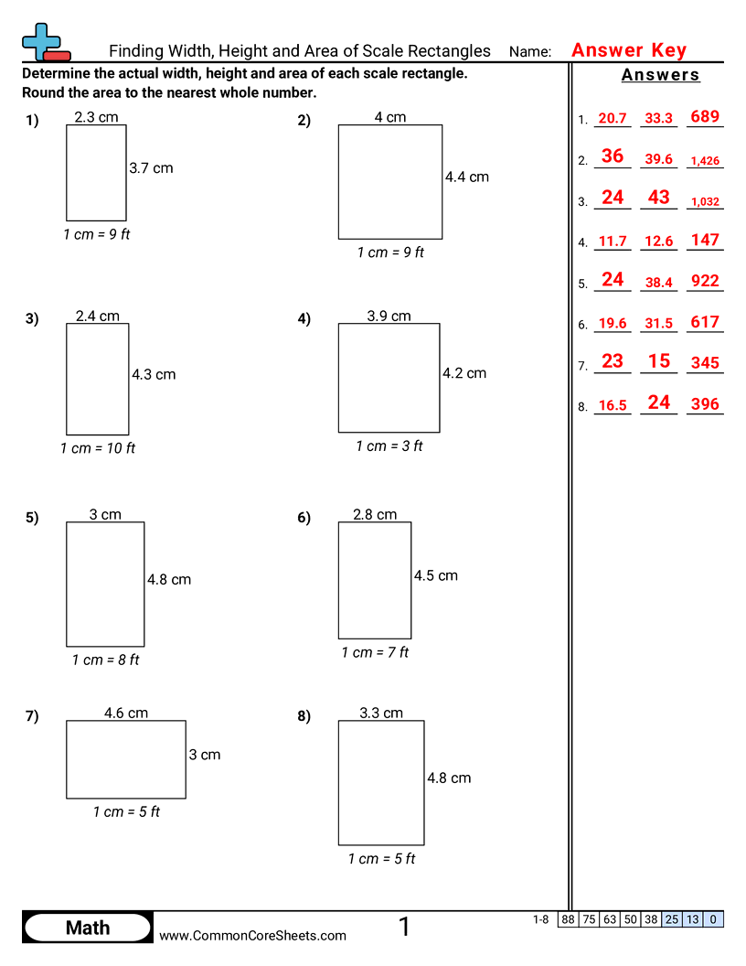 Area & Perimeter Worksheets - finding-width-height-and-area-of-scale-rectangles worksheet