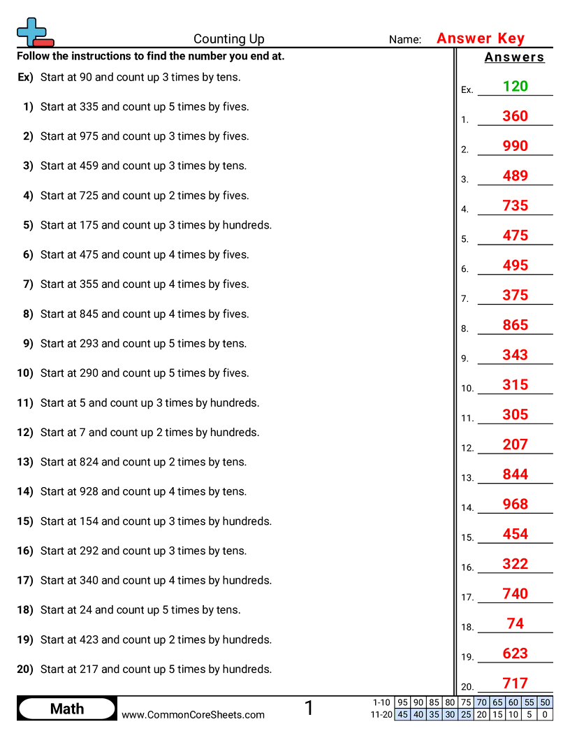 Counting Worksheets - counting-up worksheet