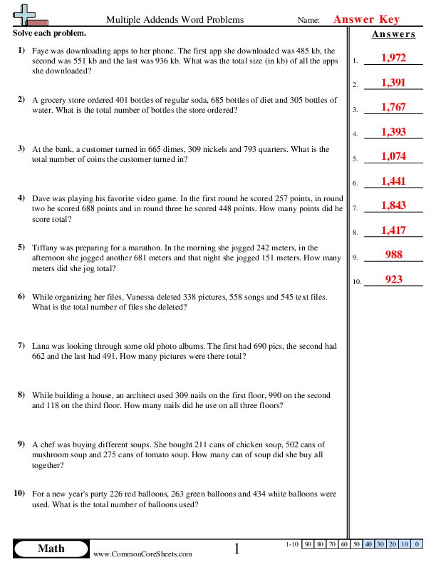  - multiple-addends-3-digits-word worksheet