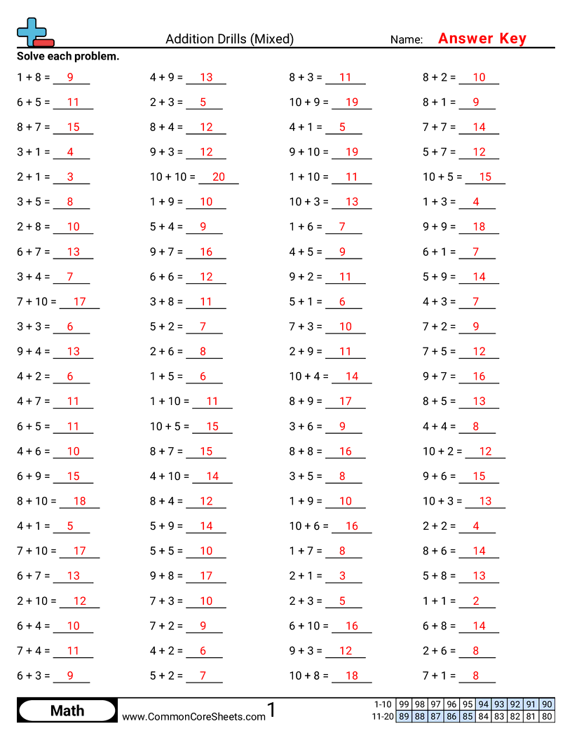 Addition Worksheets - mixed-horizontal worksheet