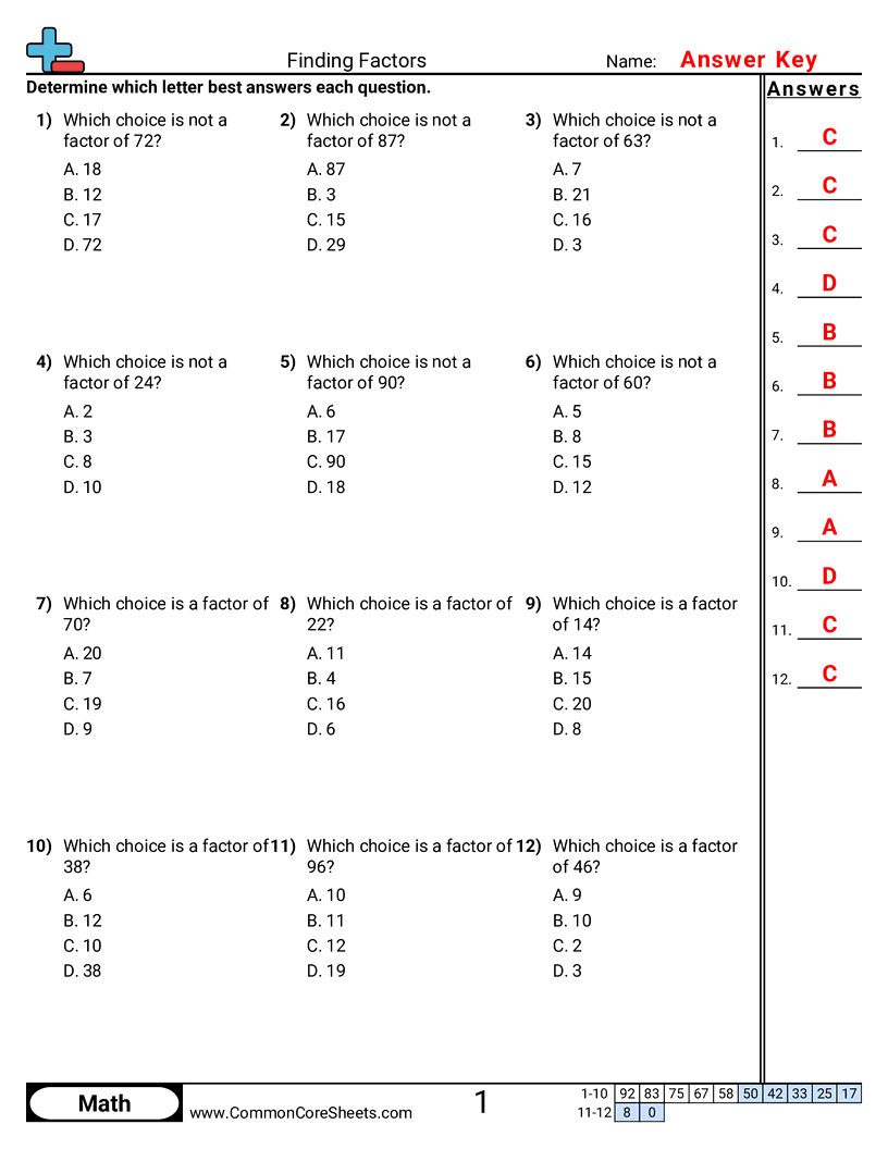 4oa4 Worksheets - finding-factors worksheet