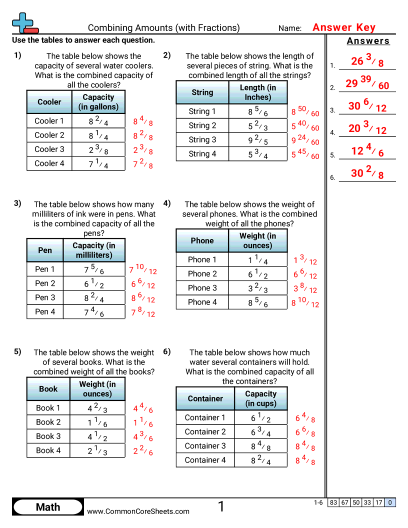 5nf1 Worksheets - combining-amounts worksheet