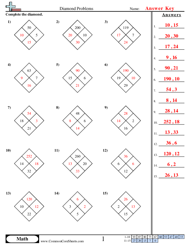  - diamond-problems worksheet