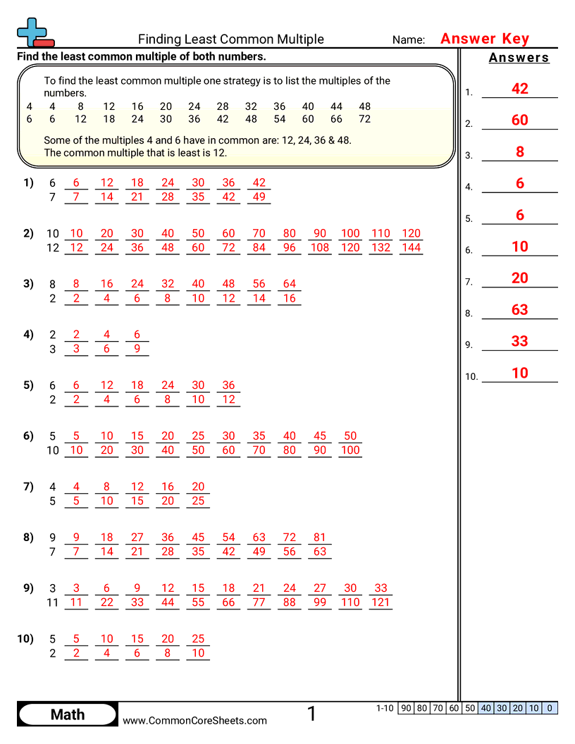 Multiplication Worksheets - finding-lcm worksheet
