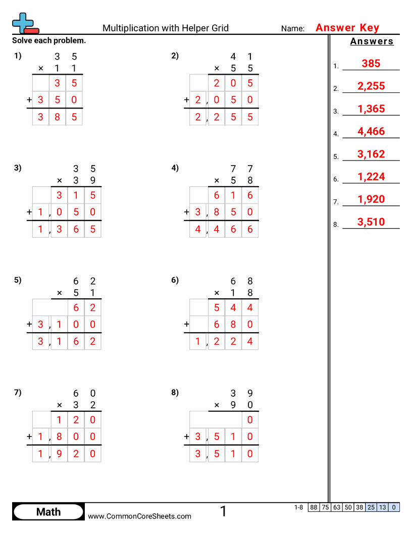 Multiplication Worksheets - multiplication-with-helper-grid worksheet