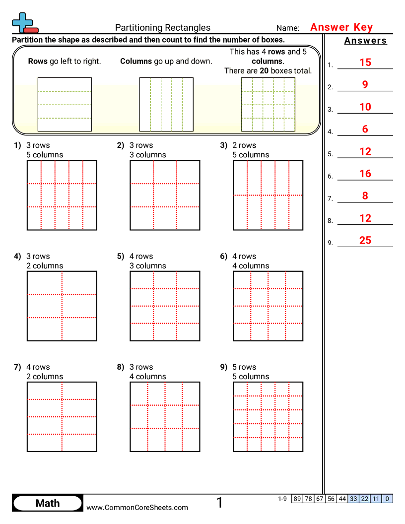 Multiplication Worksheets - partitioning-rectangles worksheet