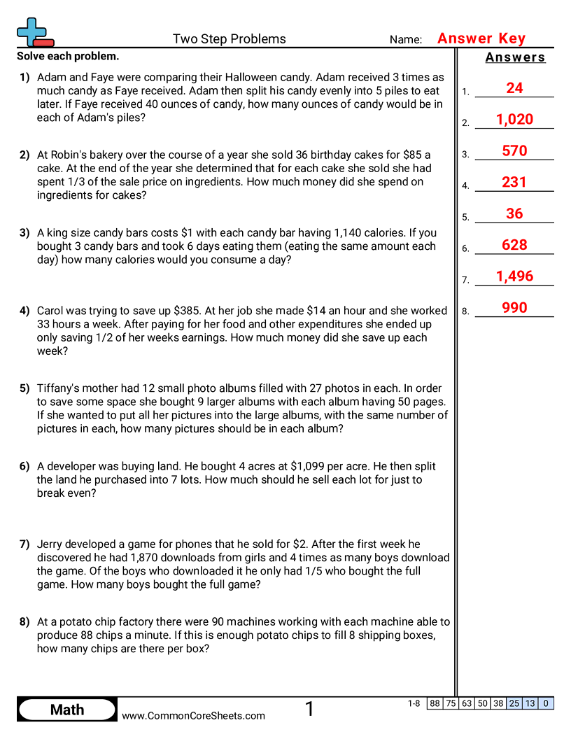Multistep Worksheets - two-step-problems-multiply-then-divide worksheet