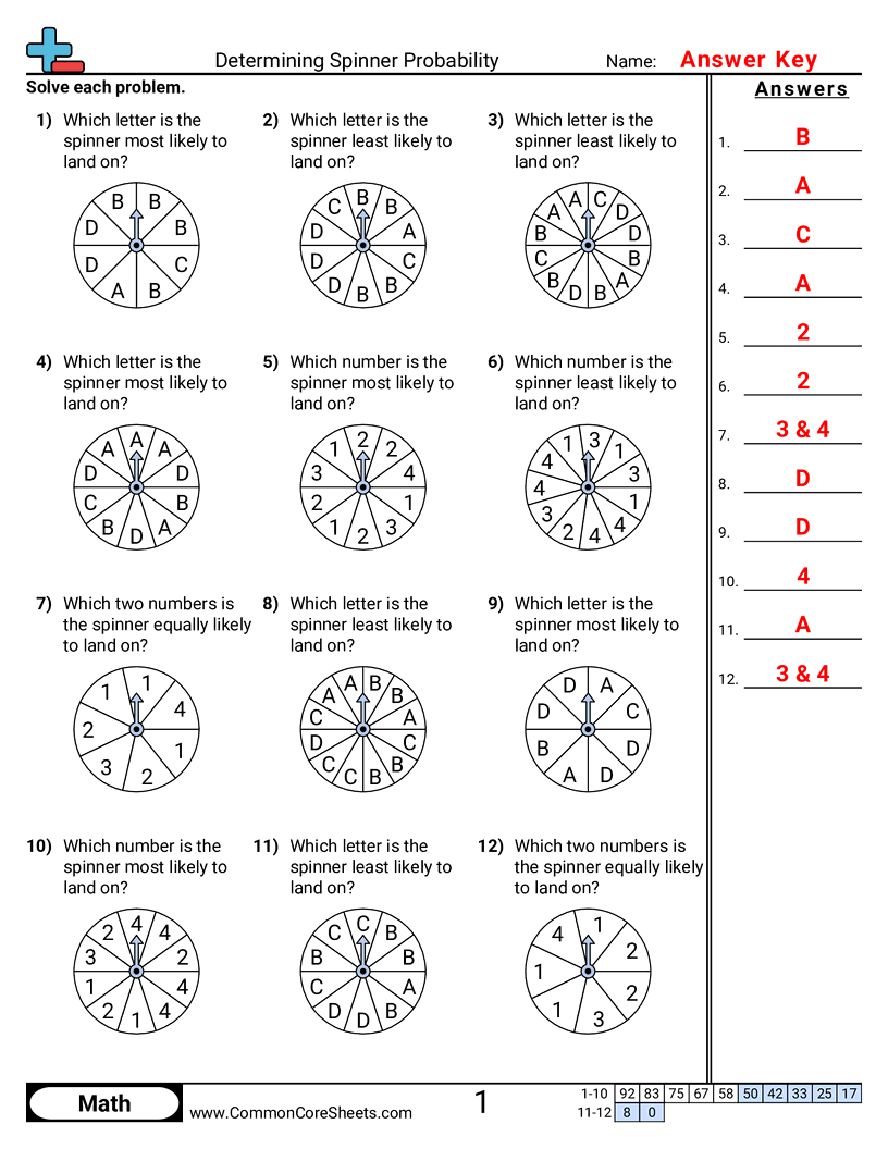 Probability Worksheets - determining-spinner-probability worksheet