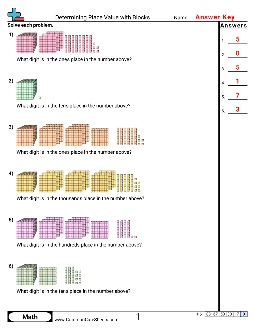 Value & Place Value Worksheets - Determining Place Value with Blocks worksheet